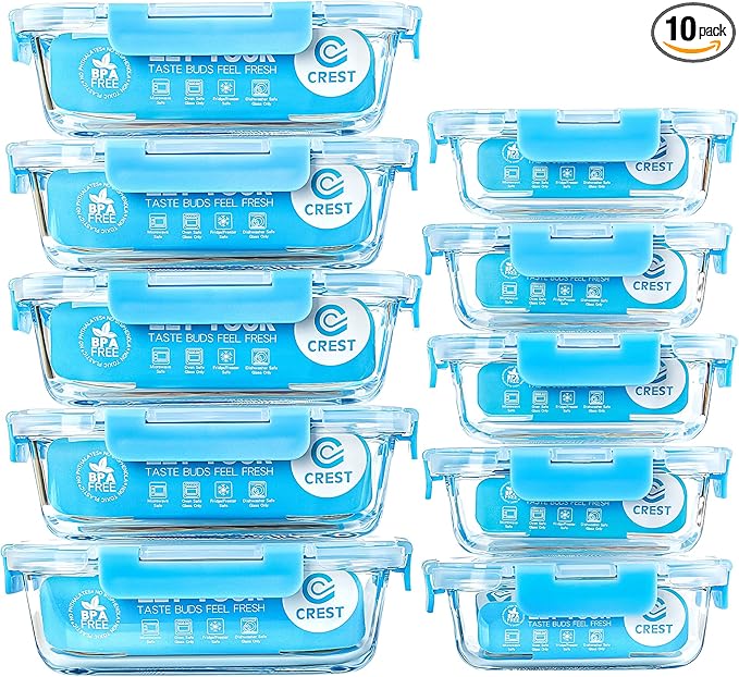 C CREST Glass Meal Prep Containers, Glass Food Storage Containers