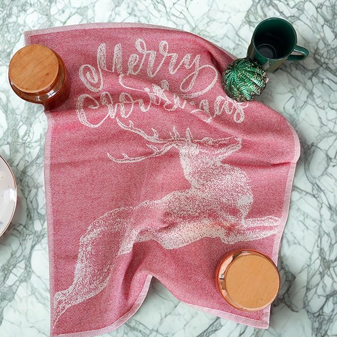 sea me at home Christmas Tea Towel Set of 4-100% Cotton Jacquard Kitchen Towels