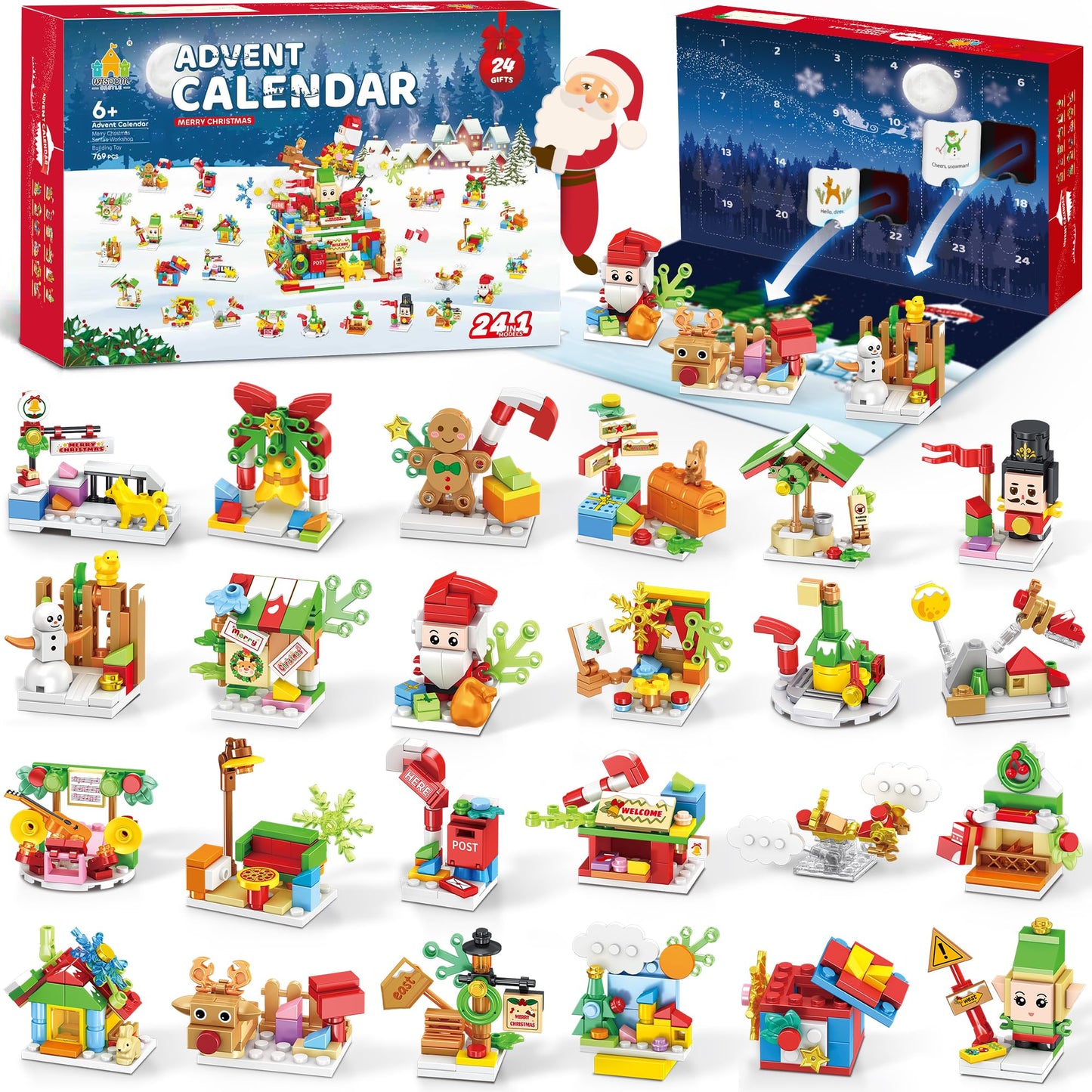 Santa’s Workshop Advent Calendar 2025 Building Set for Kids – 24-in-1 Christmas Holiday Countdown Gift with 24 Days of Surprise Figures, Party Favors Building Block for Boys & Girls Ages 6+