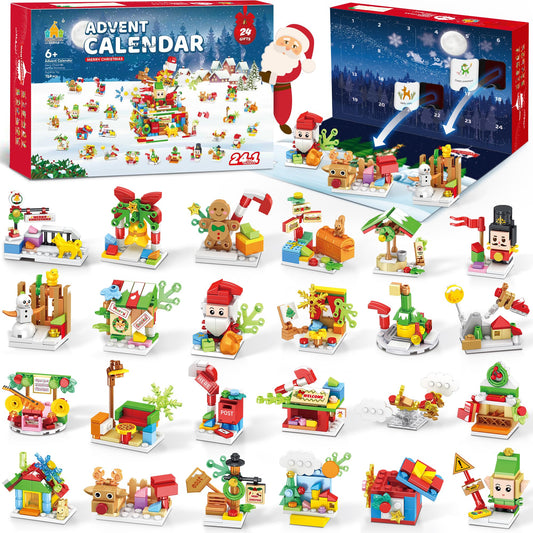 Santa’s Workshop Advent Calendar 2025 Building Set for Kids – 24-in-1 Christmas Holiday Countdown Gift with 24 Days of Surprise Figures, Party Favors Building Block for Boys & Girls Ages 6+
