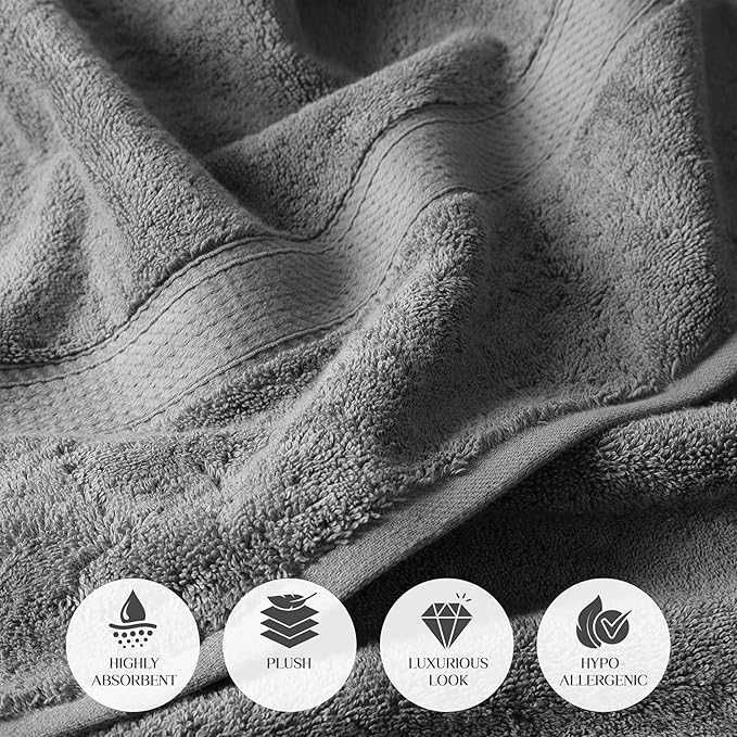 SUPERIOR Egyptian Cotton Pile 6 Piece Towel Set, Includes 2 Bath, 2 Hand