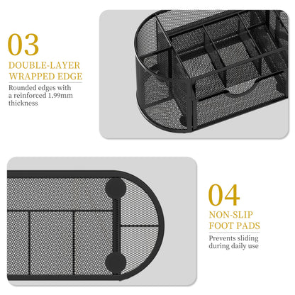 SUPEASY Mesh Desk Organizer, Desk Accessories & Workspace Organizers with Drawers, Pencil Holder for Desk with 9 Compartments for Office Supplies, School, Classroom, 8.6 x 4.3 x 4.1 Inch, Black