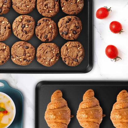 Herogo Nonstick Carbon Steel Baking Sheet Pan Set, 11.8×15.7×1 Inch Rectangle Cookie Sheet Bakeware Set for Oven, 2 Pack Multipurpose Kitchen Cookware, Non Toxic & Heavy Duty & Easy Clean-Large