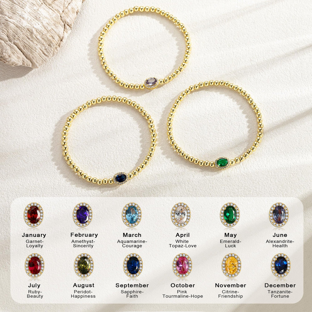 Turandoss Girlfriend Sister Gifts – Birthday Gifts for Girlfriend Her, Personalized 14K Gold Plated Oval Charm Created Aquamarine March Birthstone Beads Bracelet for Women Jewelry