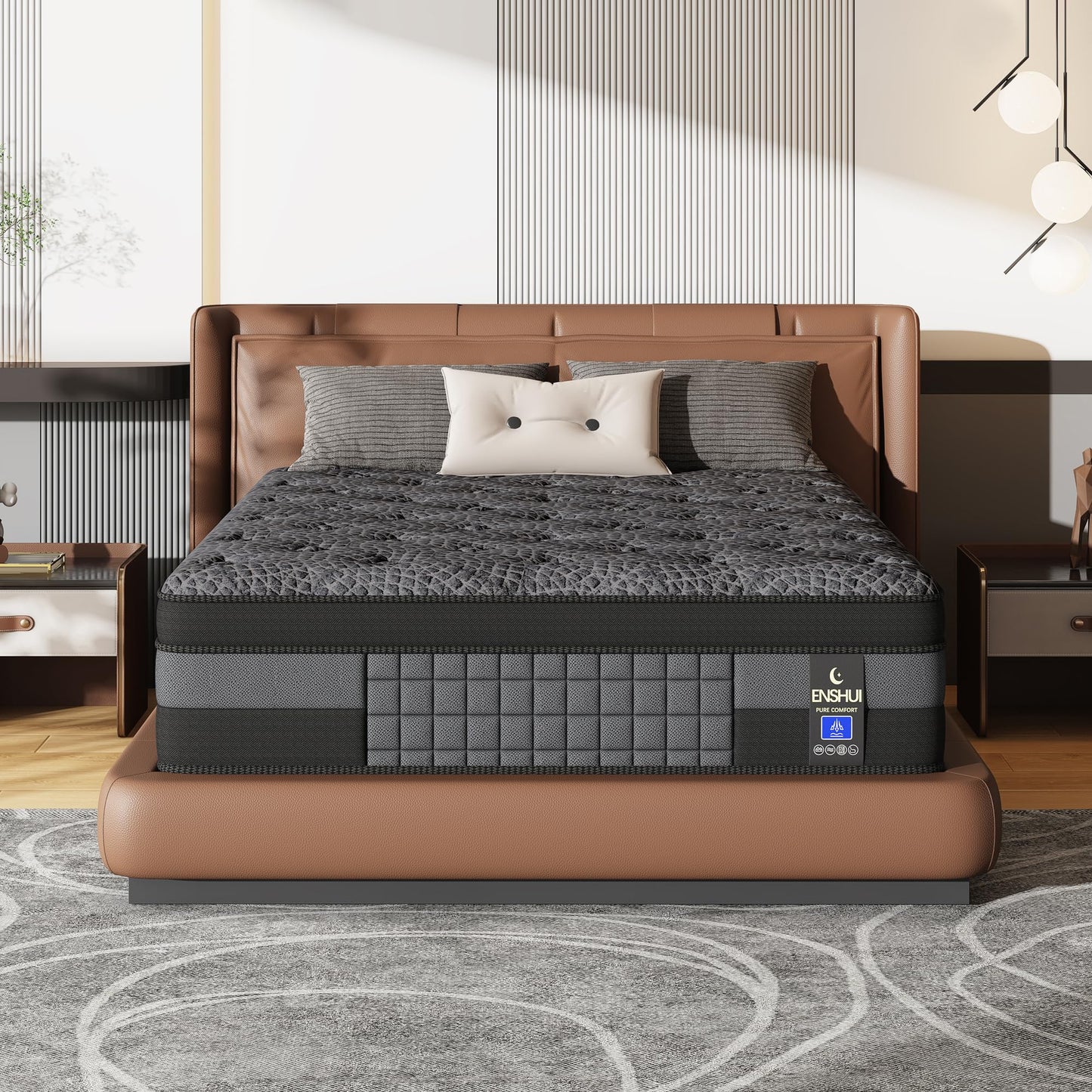 ENSHUI Twin Mattress,12 Inch Hybrid Mattress in a Box，Medium Firm Mattresses with Gel Memory Foam & Pocket Springs, Pressure Relief, Cooling,Edge Support, 365 Night Trial（Horizontal bar Side）