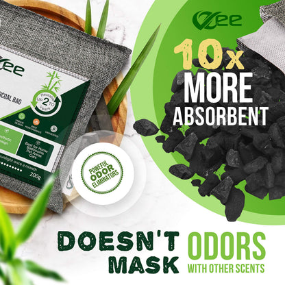 8 XL Bags x 200g Nature Fresh Activated Odor Absorber, Bamboo Charcoal Air Purifying Bag, Odor Eliminator for Home, Car, Cigarette Smoke, Dog, Cat, Shoes
