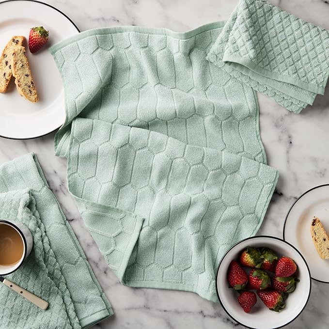 Martha Stewart Honeycomb Chambray Textured Kitchen Towel 4-Pack Set, 100% Cotton