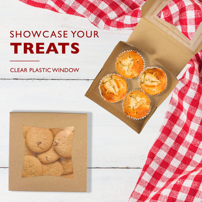 Fit Meal Prep 25 Pack Bakery Boxes with Window 6x6x3 Kraft Cake Box Cardboard Bakery Packaging for Cupcake, Cookies and Pastry, Treat Box Pie Box for Valentine's Day, Christmas