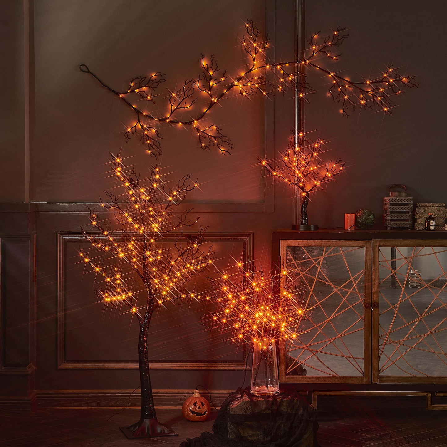 Hairui Lighted Halloween Tree with 150 Orange Fairy Lights 4FT, Spooky Black Tree Lights Plug in for Indoor Outdoor Home Halloween Party Decoration
