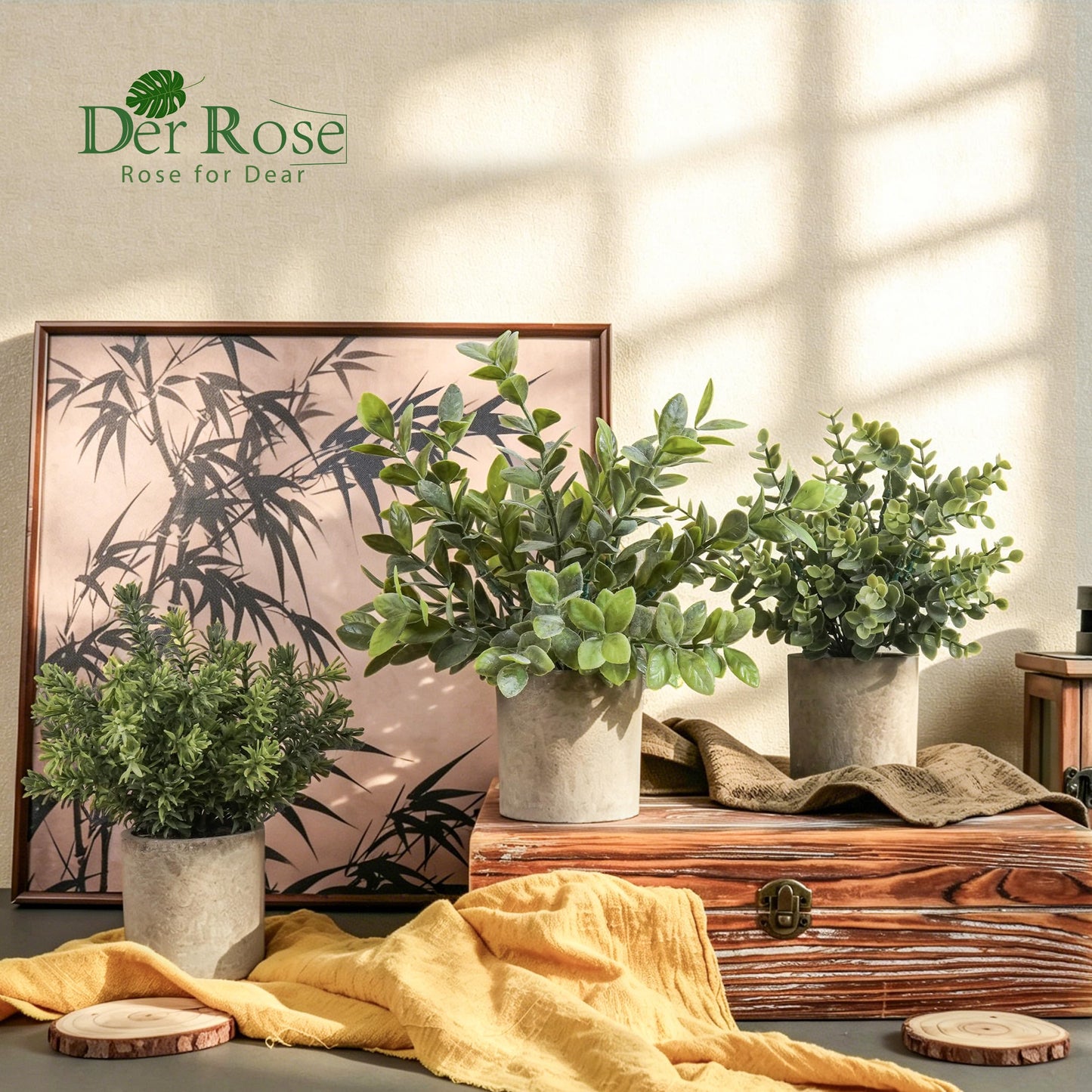 Der Rose 3 Pack Mini Potted Fake Plants Artificial Plastic Eucalyptus Plants Topiaries for Home Office Desk Farmhouse Shelf Room Bathroom Decor(Sage Green)