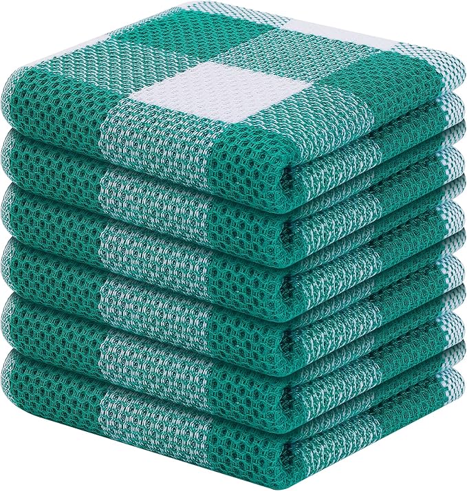 Homaxy 100% Cotton Waffle Weave Check Plaid Dish Cloths, 12 x 12 Inches