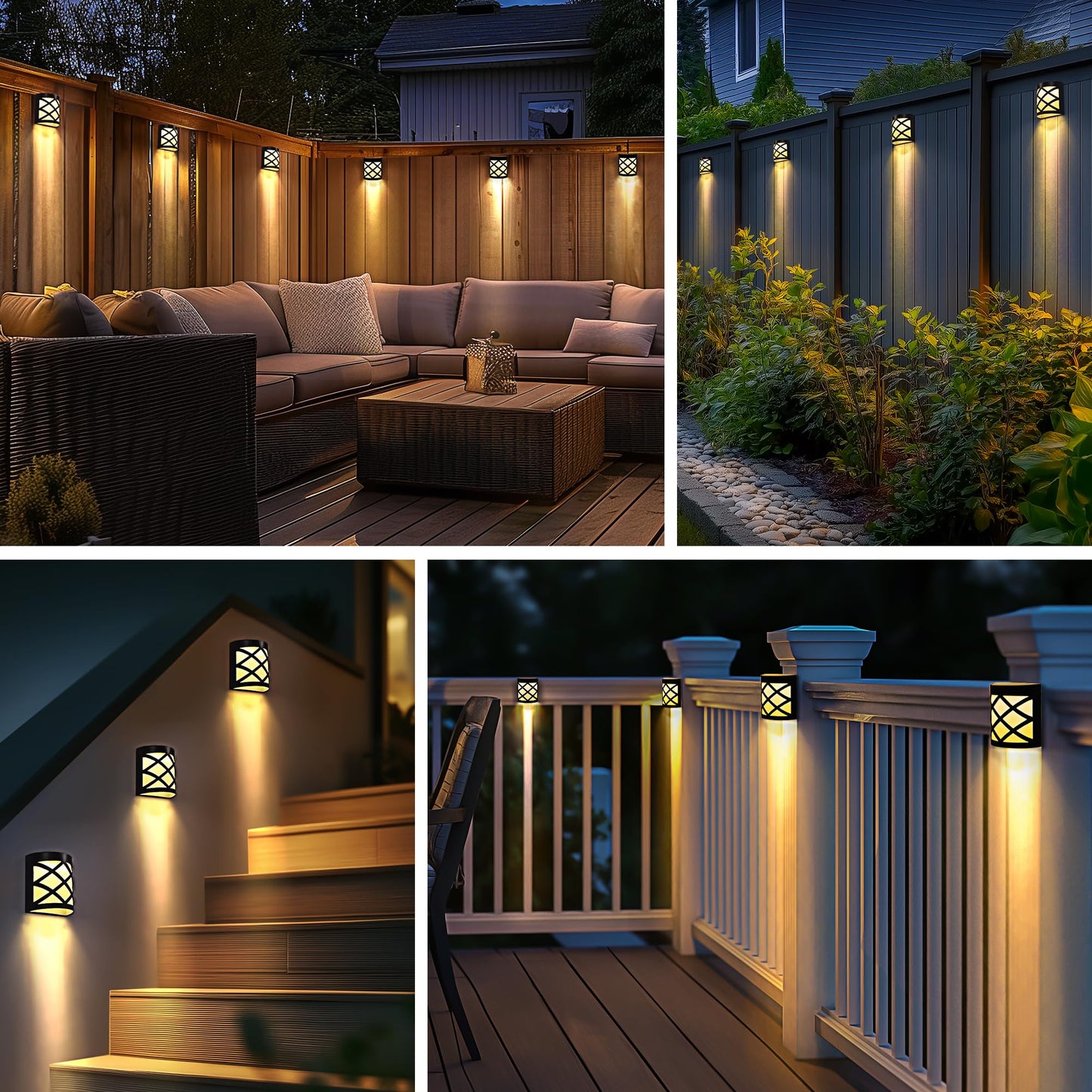 Solpex Solar Fence Lights, 8 Pack Waterproof Deck & Wall Lights - 6 LED Decorative Outdoor for Deck, Patio, Stairs, Yard, Path & Driveway (Warm White)