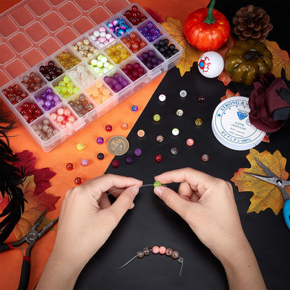 PH PandaHall 720pcs 8mm Glass Beads 24 Style Orange Crystal Bracelet Beads Loose Bead Spacers for Friendship Bracelet Earring Jewelry Making Fall Christmas Tree Ornament Halloween Decoration