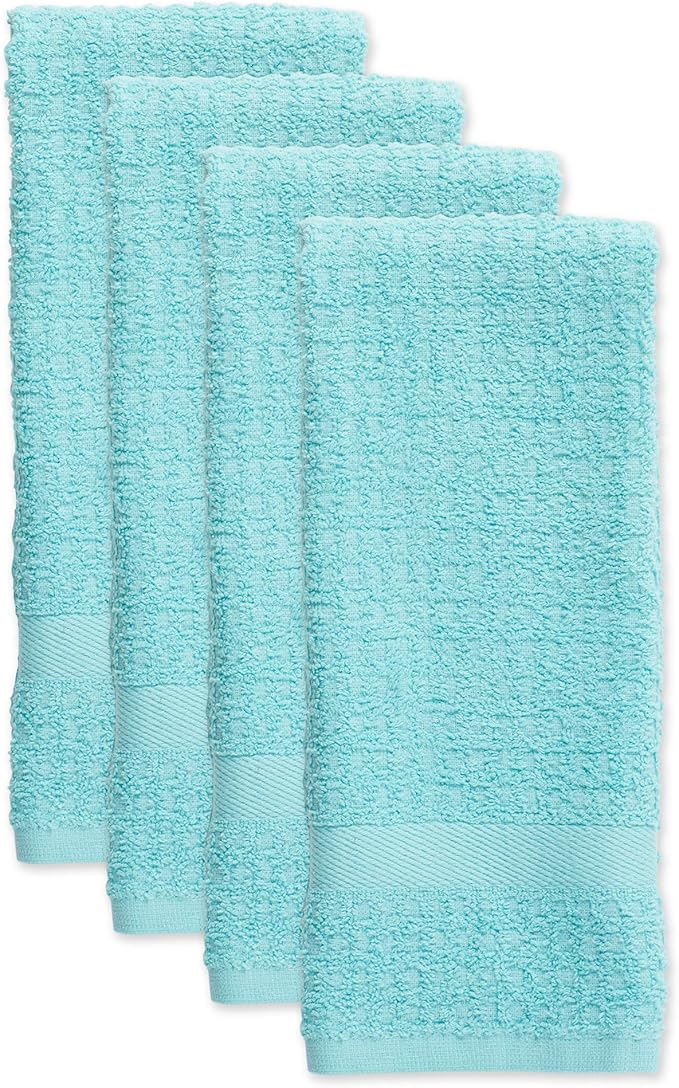 DII Basic Terry Collection Waffle Dishtowel Set, Solid Aqua, 4 Piece