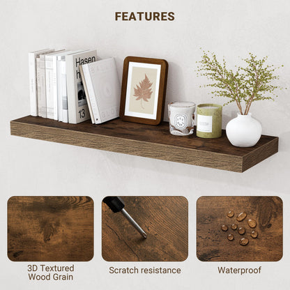 Acovy 24 Inch Floating Shelves, 3D Textured 24"x9.25"x1.5" Inch Deep Floating Shelves for Wall, Wooden Shelves for Bathroom, Bedroom, Living Room, Brown, 2 Pieces