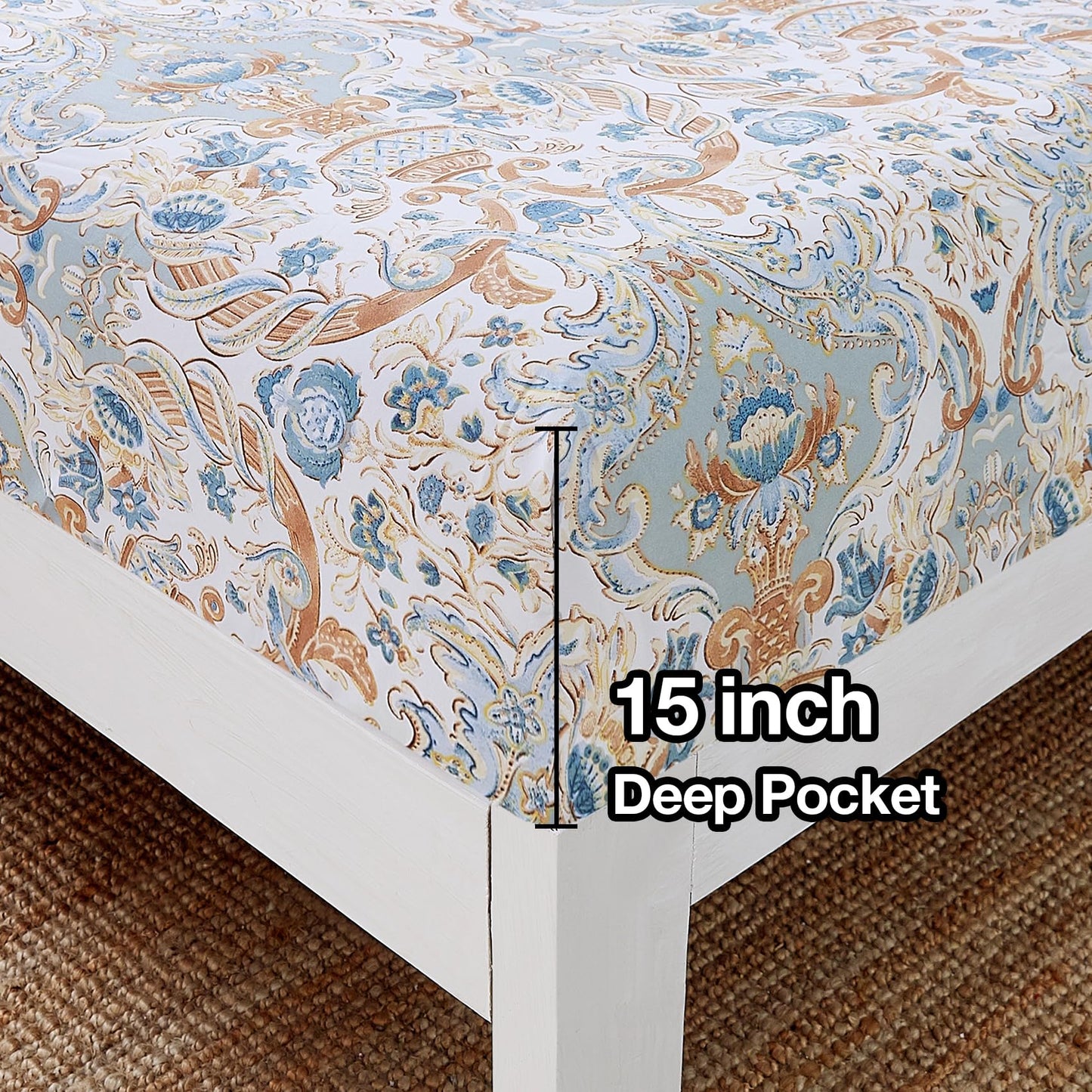 JSD Vintage Paisley Printed Sheet Set King Size, 4 Piece Soft Pattern Microfiber Sheets Extra Deep Pocket