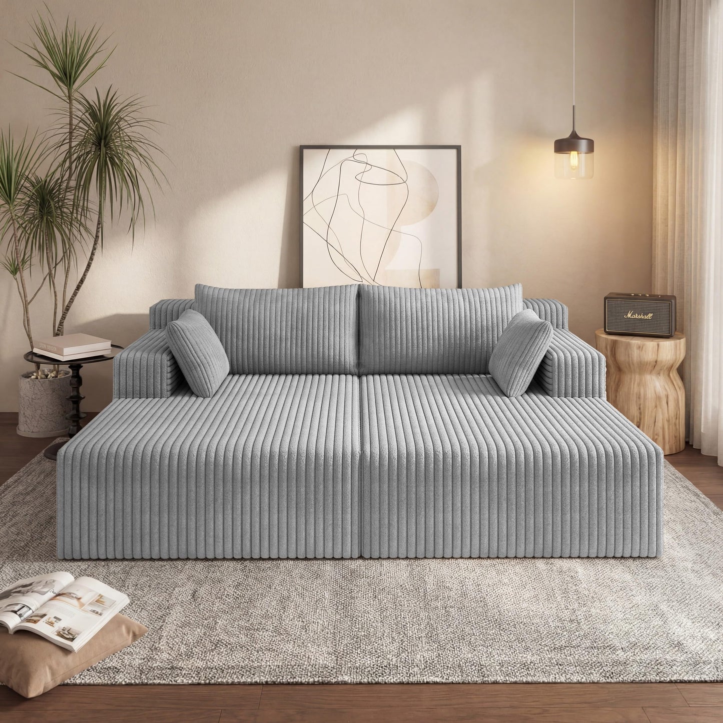 KEIKI 71" L Oversized Double Lounge Chaise Indoor, Corduroy Deep Seat Sectional Modular Couch Sleeper Loveseat Chair, Boneless Upholstered Reading Lazy Cloud Plush Sofa Bed for Living Room, Bedroom