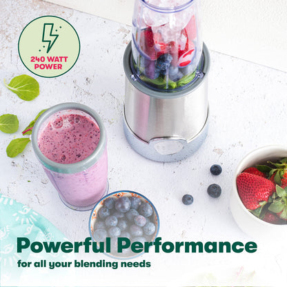 bella 6 Pcs Portable Rocket Blender, Juicer & Smoothie Maker, Press & Twist Design, EverGood™ & BPA Free Dishwasher Safe Parts, 4 Tip Stainless Steel Blade, Cord Wrap, 240 Watt Motor, Oatmilk