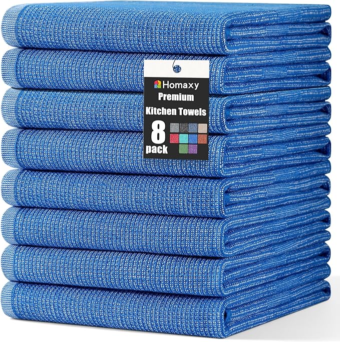 Homaxy Premium Kitchen Towels, Large Cotton Kitchen Hand Towels, Flat and Terry