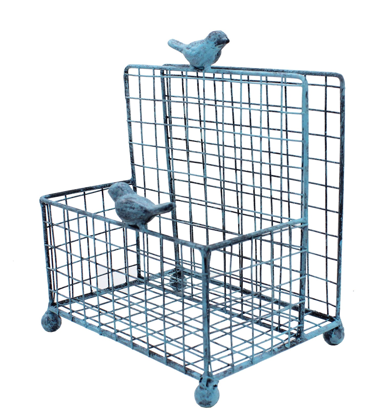 OwlGift Metal Salt & Pepper Holder, Upright Napkin Holder w/Top Cast Iron Bird, Freestanding Condiments Storage Organizer, Napkin Caddy for Tabletop, Office, Restaurant, Dinning Table – Turquoise