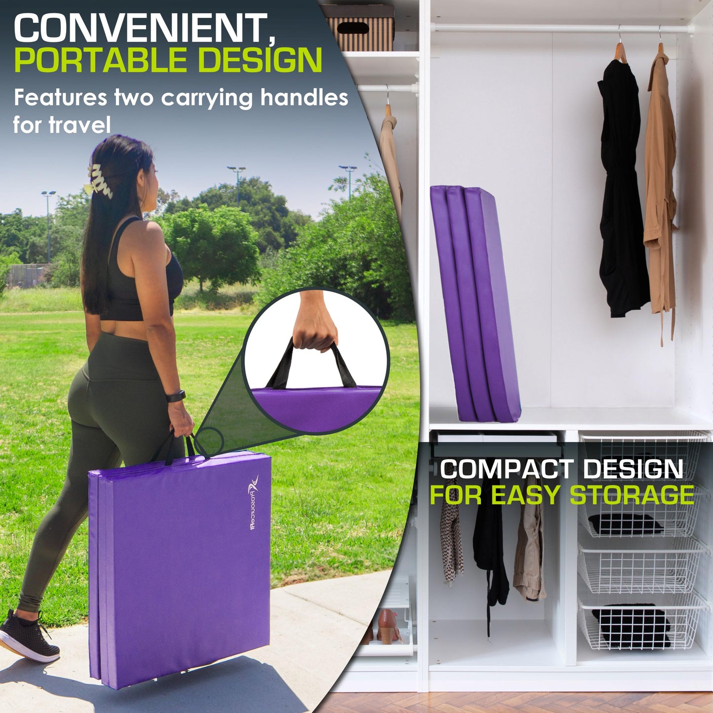 ProsourceFit Tri-Fold Folding Thick Exercise Mat 6’x2’ with Carrying Handles for MMA, Gymnastics Core Workouts