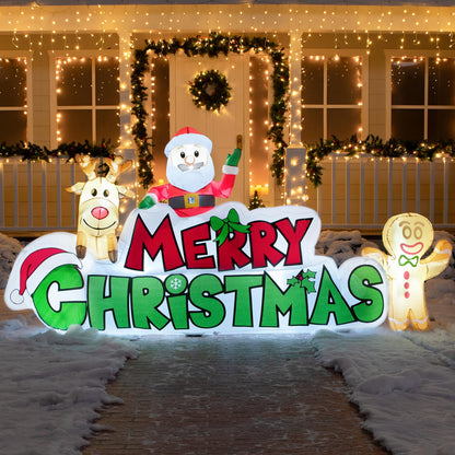 Joiedomi 9.5 FT Christmas Inflatable Merry Christmas Sign with Santa, Reindeer & Gingerman, LED Lit for Outdoor Yard Garden Lawn Winter Decor