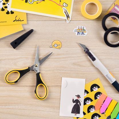 Beaditive Precision Craft Scissors - Stainless Steel Paper Crafting with Safety Cap Ultra Sharp Blades & Non-Slip TPR Handles Adult Kid Scrapbooking for Home, Office, School, Yellow