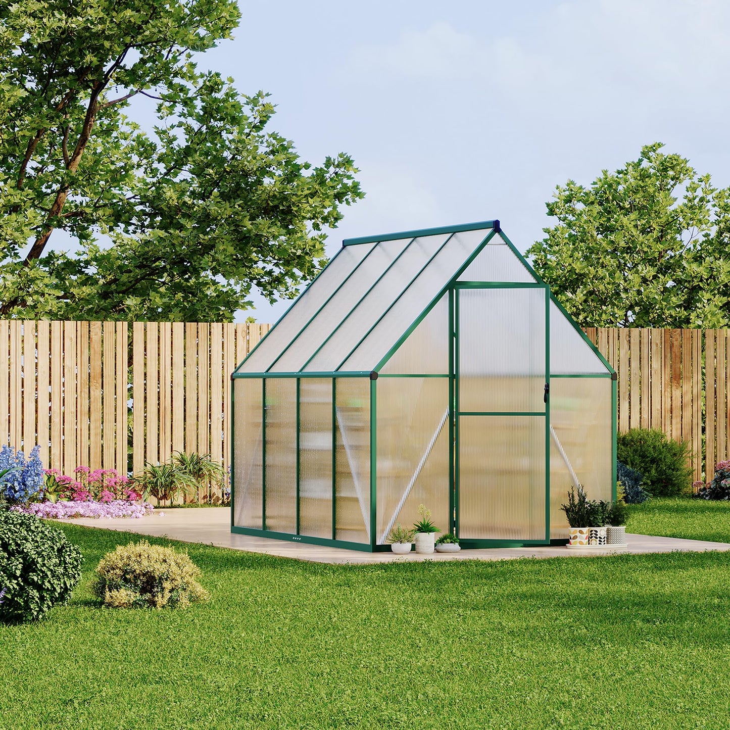 GAOMON 6x7 FT Outdoor Greenhouse with Roof Vent - Heavy Duty Aluminum Polycarbonate Greenhouse, Easy Assembly, Lockable Door, for Patio, Backyard, Garden