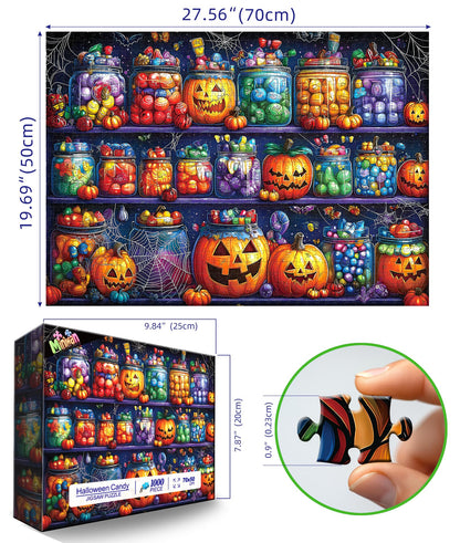 Halloween Candy Jars 1000 Piece Puzzle for Adults Spooky Night Mason Jars Challenging Jigsaw Puzzles for Adults Family Game Night (27"x19")