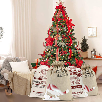 LessMo Christmas Santa Sack, Large Canvas Gift Bag with Drawstring, [Place to Write Wishes] Reusable Personalized Best Gift, for Xmas Package Storage, Christmas Party Supplies Favors