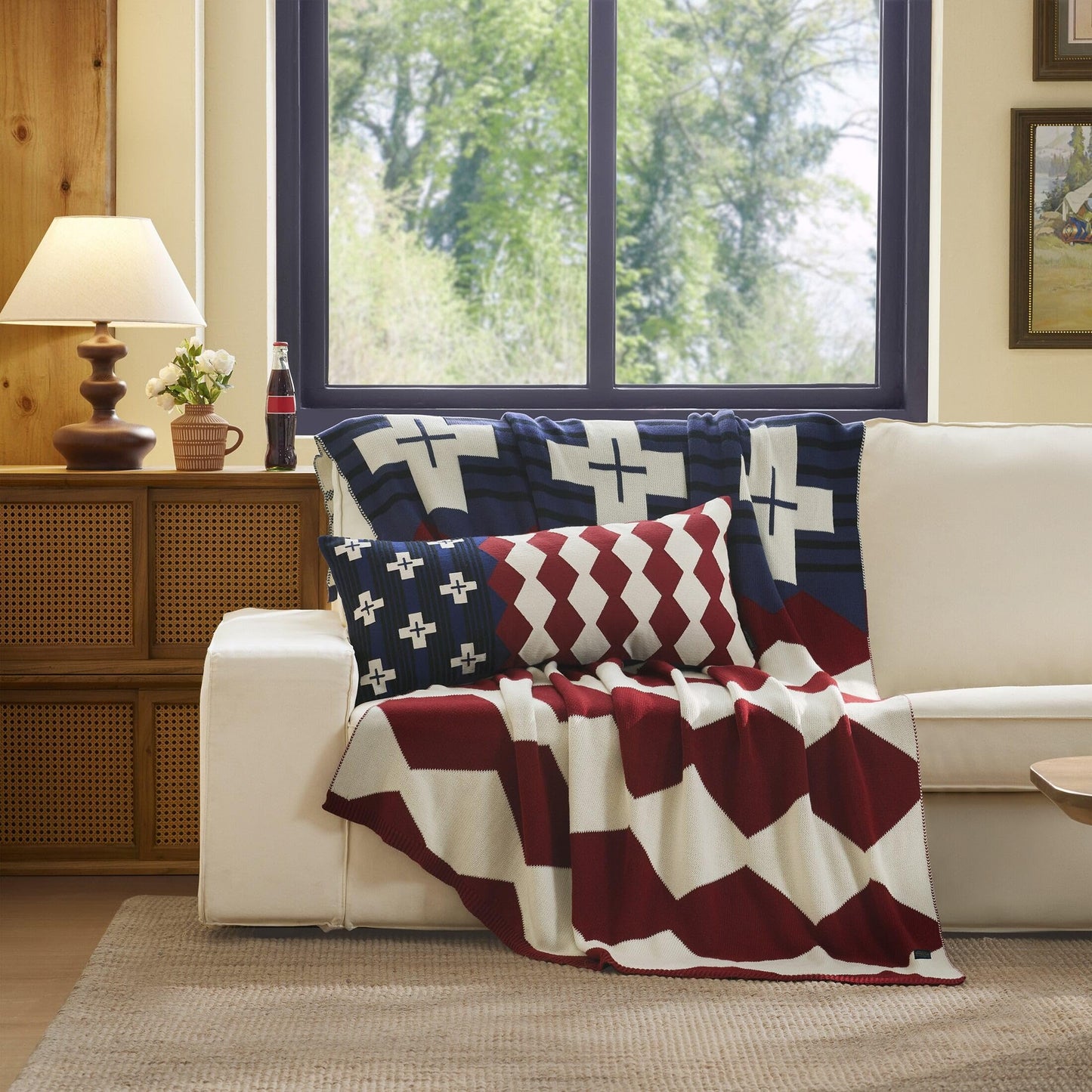 Pendleton Patriotic Throw Blanket - 100% Cotton Blanket, Jacquard Knit, Blue White & Red Americana Throw, 4th of July Independence Day (Brave Star)