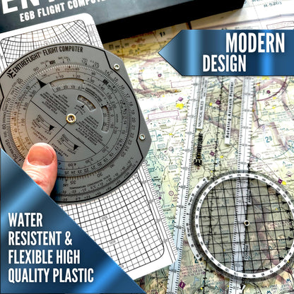 EntireFlight - E6B Flight Computer, Aviation Plotter, & Manual Box Set - Essential Pilot Accessories and Aviation Tools for Your Flight Bag - Use with IFR VFR Sectional Charts - Flight Calculator