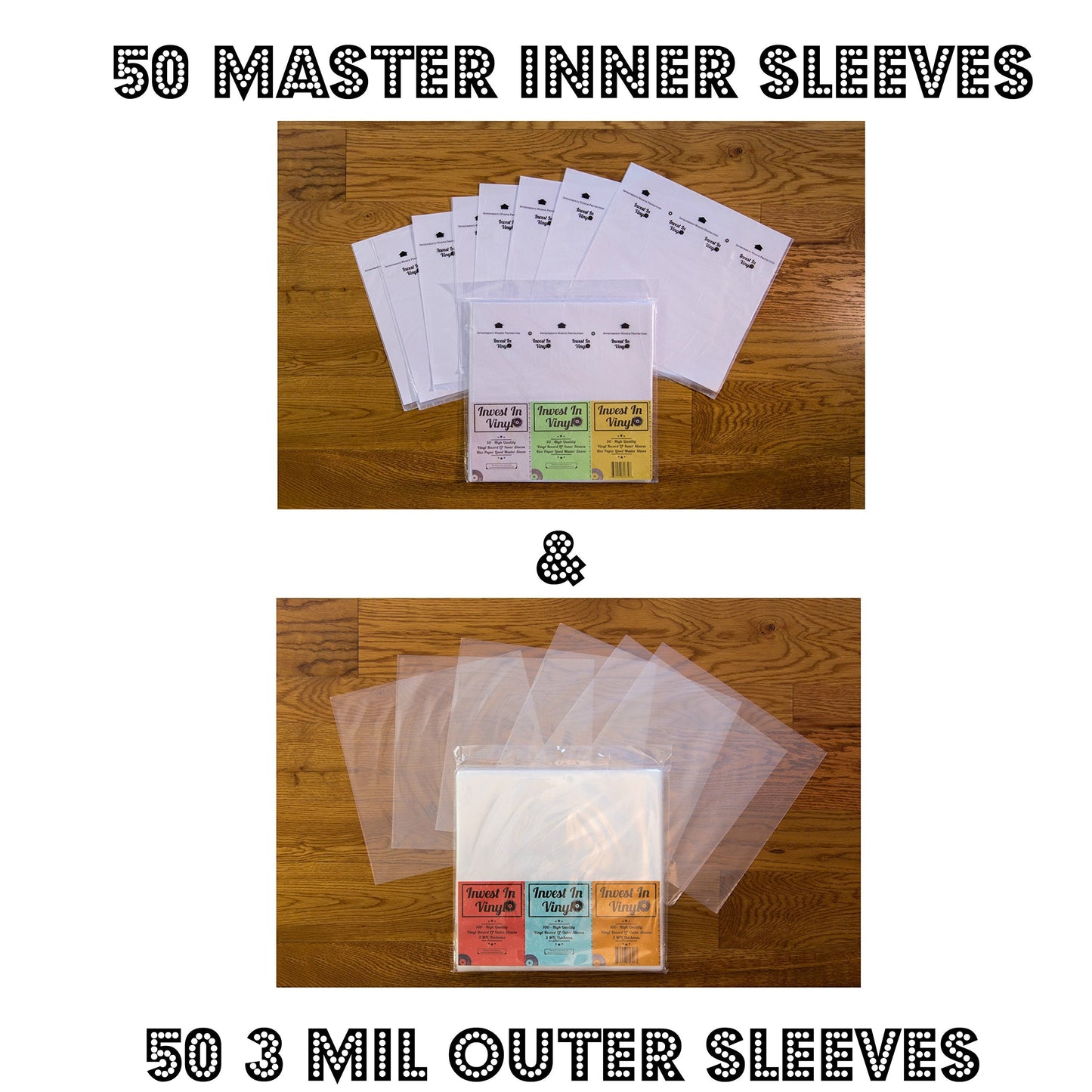 100 LP Sleeves Combo Pack - 50 Outer & 50 Inner Sleeves for 12" Vinyl Records - Protect Your Collection - Invest In Vinyl