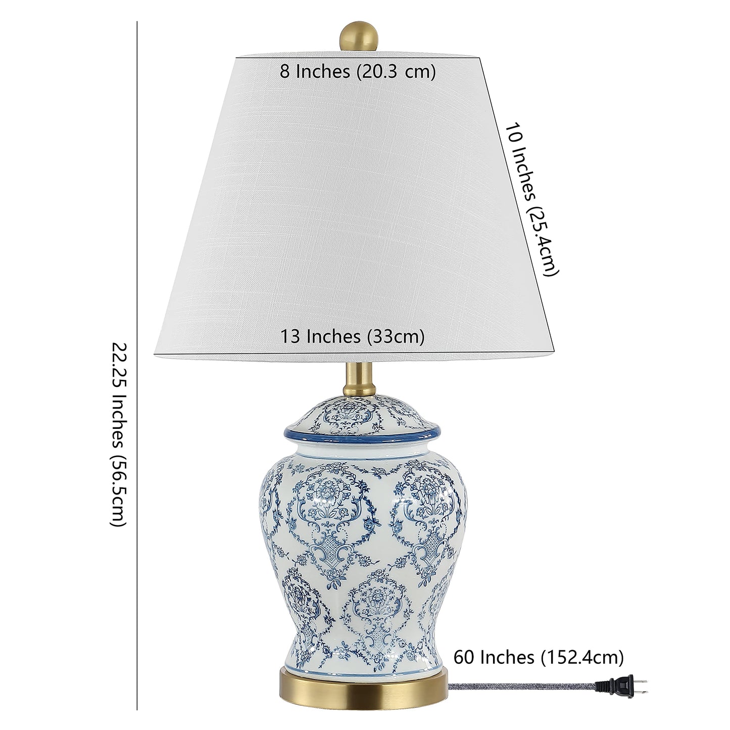 JONATHAN Y 22.25" Blue/White Chinoiserie Ceramic Urn Table Lamp, Traditional Classic Nightstand Lamp for Living Room Bedroom, White Linen Shade, LED Bulb Included JYL3085A
