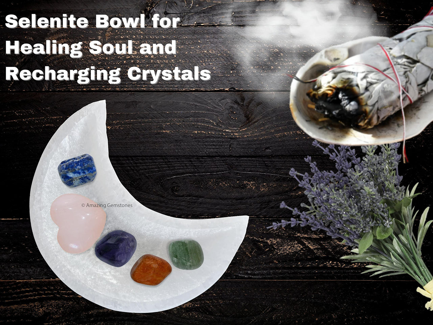 Amazing Gemstone Selenite Bowl - 4" Moon Selenite Crystal to Charge your Healing Stones and Crystals - Selenite Charging Plate Bowl (Moon Shape)