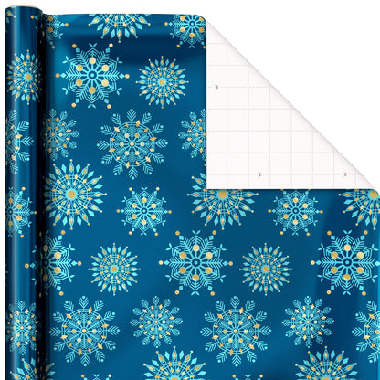 Hallmark Christmas Wrapping Paper Rolls, Metallic Foil Holiday Gift Wrap (Pack of 3: 60 sq. ft. ttl) Elegant Navy Blue and Gold for Christmas, Hanukkah, Weddings, Graduations