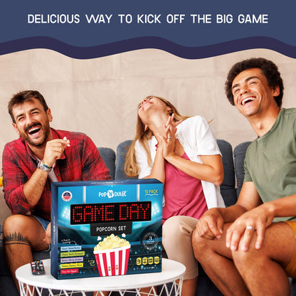 Game Day Movie Night Popcorn Gift Set Gifts For Men Family Gifts Party Supplies, 5 Non-GMO Gourmet Popcorn Kernels and 5 Popcorn Seasoning Flavoring - 10 Pack