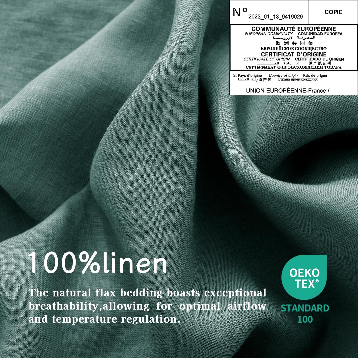 EVERLY Linen Sheets Set Twin Size,100% French Stonewash Pure Linen Sheets Set,3Pieces (1Flat Sheet,1Fitted Sheet,1Pillowcase) Suitable for Hot Sleepers,Deep Pocket Bedding Set-Aqua