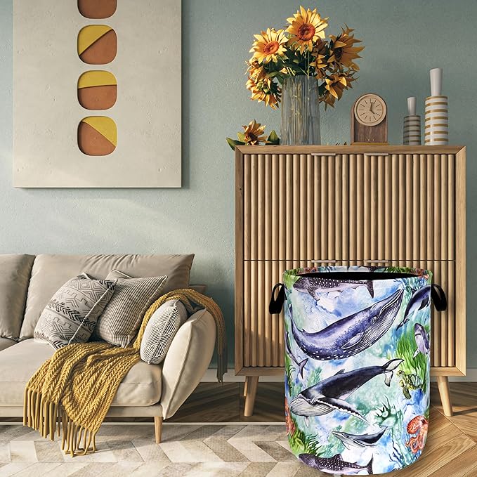 Colorful Whale Laundry Hamper Cute Ocean Octopus Laundry Basket