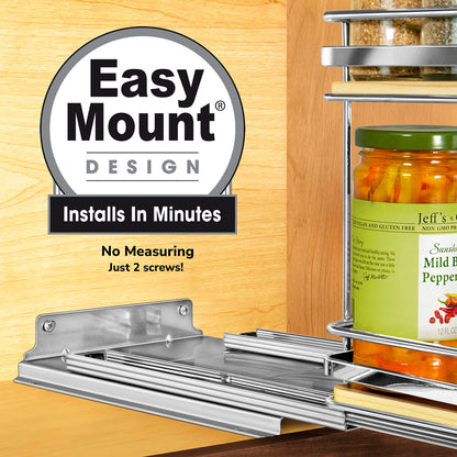 LYNK PROFESSIONAL® Pull Out Spice Rack Organizer for Inside Kitchen Cabinets - 4-1/4 inch Wide - Slide Out Drawer – Chrome Sliding Spice Cabinet Organization Shelf Racks - 2 Tier