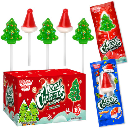 60 Pack Christmas Lollipops - Individually Wrapped Christmas Holiday Themed Hat And Tree Lollipops - Colorful Red & Green Designs & Delicious Flavor -Bulk Candy Use For Stocking Stuffers, Party Favor, Classroom & Office Treats, Candy Jar Fillers