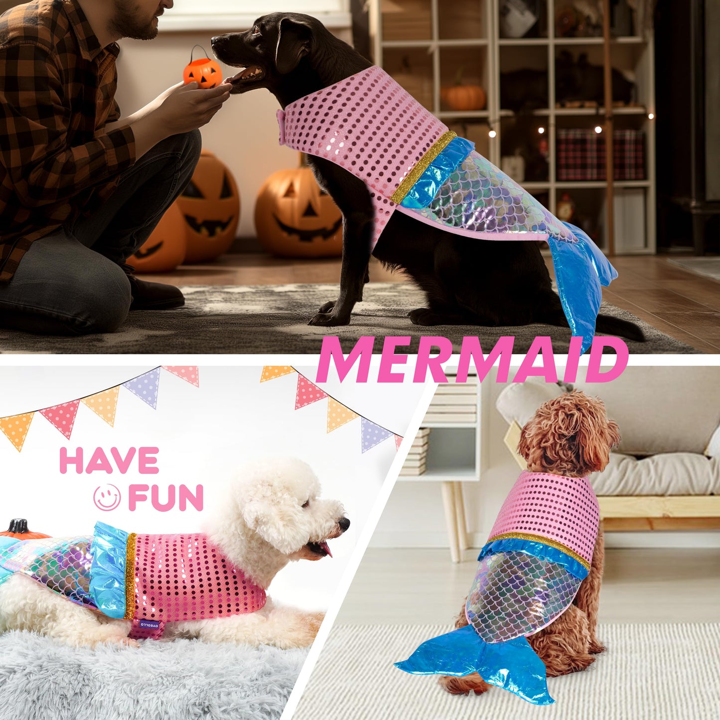 cyeollo Dog Costumes for Large Dogs Sparkly Mermaid Cosplay Clothes Pet Costme Birthday Party Outfit Dog Halloween Costumes Size XL