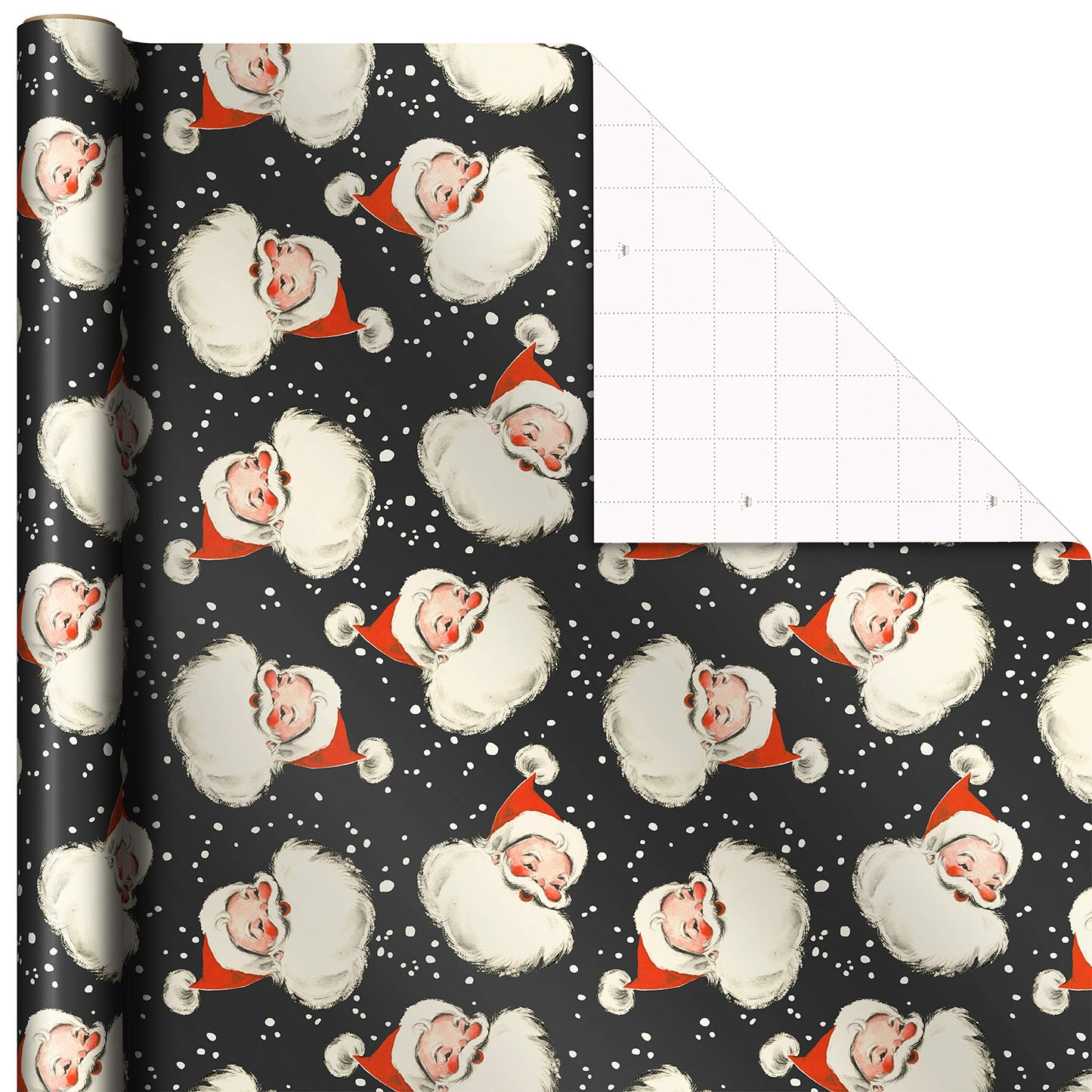 Hallmark Black Christmas Wrapping Paper with Cut Lines on Reverse (3 Rolls: 120 sq. ft. ttl) Retro Santa, Black and White Buffalo Plaid, Train and Trees (0005JXW1077)