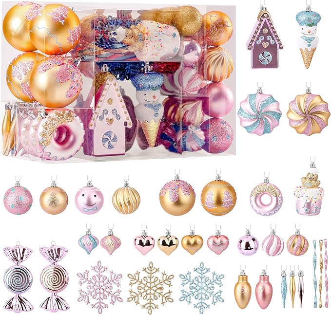 SHareconn 86pcs Christmas Tree Balls Ornaments, Shatterproof Plastic Decorative Baubles for Christmas Tree Decorations, Holiday Wedding Party Decoration, Festive Ornaments, Macaron