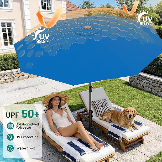 AreShark 9 FT Patio Umbrella for Outdoor, Outdoor Table Umbrella with Push Button Tilt and Crank, Outdoor Patio Umbrellas with 8 Sturdy Ribs for Market, Garden, Pool (Royal Blue)