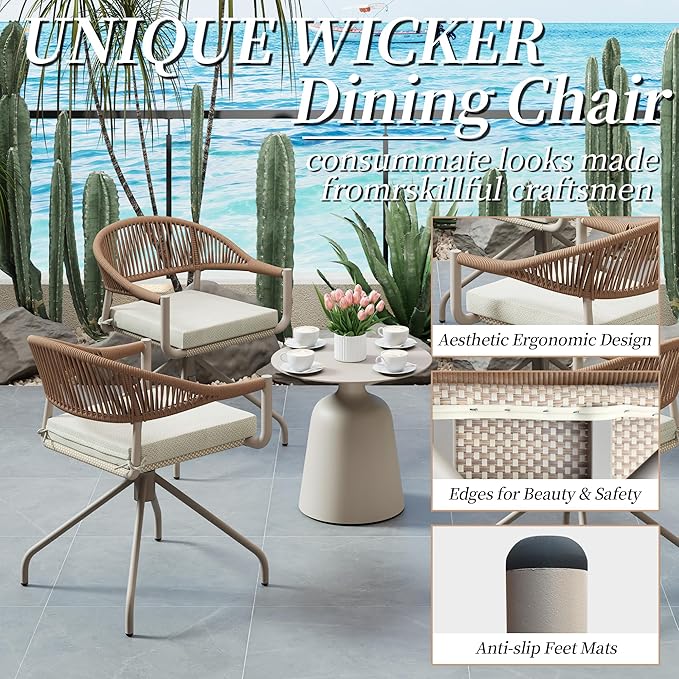 TWT Patio Dining Chairs Outdoor Stackable Dining Chairs for All Weather, Breathable Textilene Garden Outdoor Furniture for Backyard Deck (Brown, Rotatable Set of 2)
