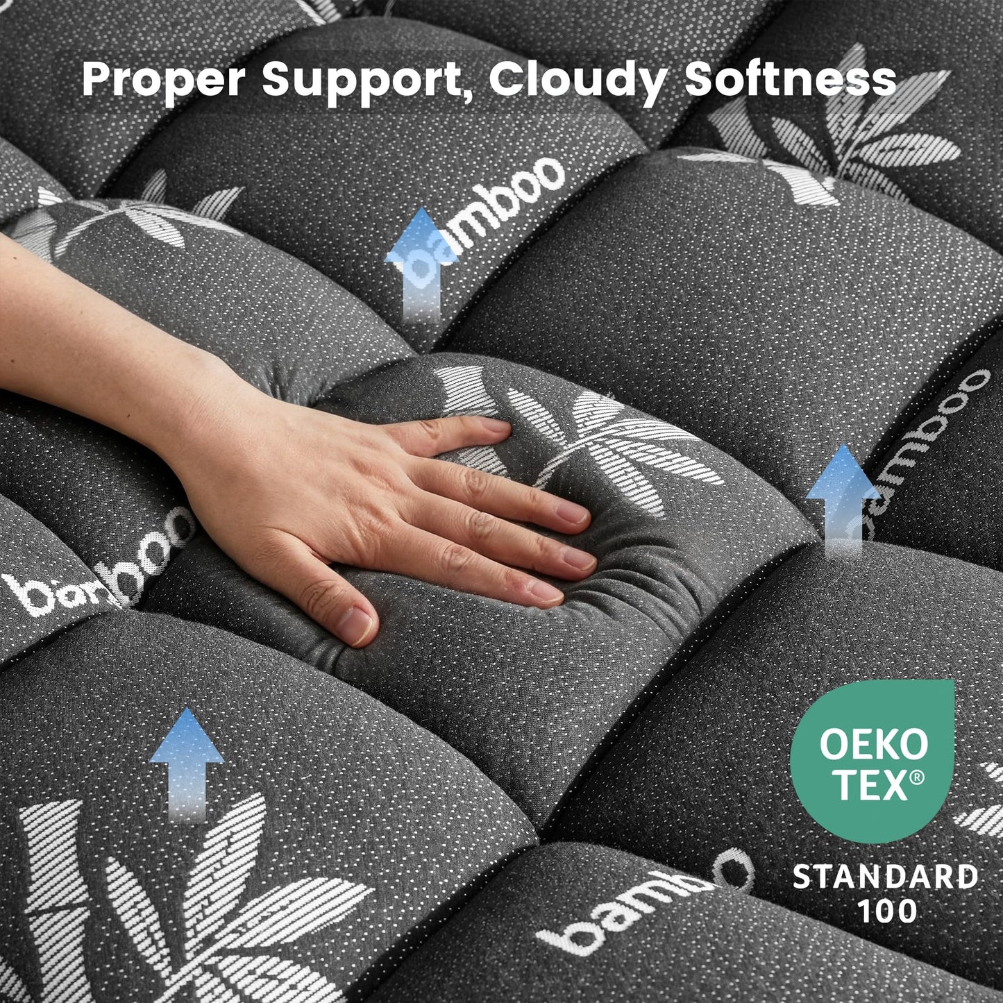 Mattress Topper Full Size - Viscose Made from Bamboo Pillow Top Mattress Pad with Deep Pockets - Soft Mattress Topper for Back Pain Relief(54"x75",Black)