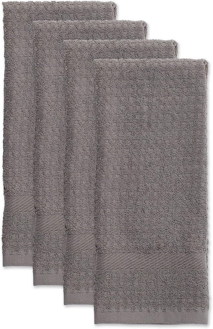 DII Basic Terry Collection Waffle Dishtowel Set, Solid Gray, 4 Piece