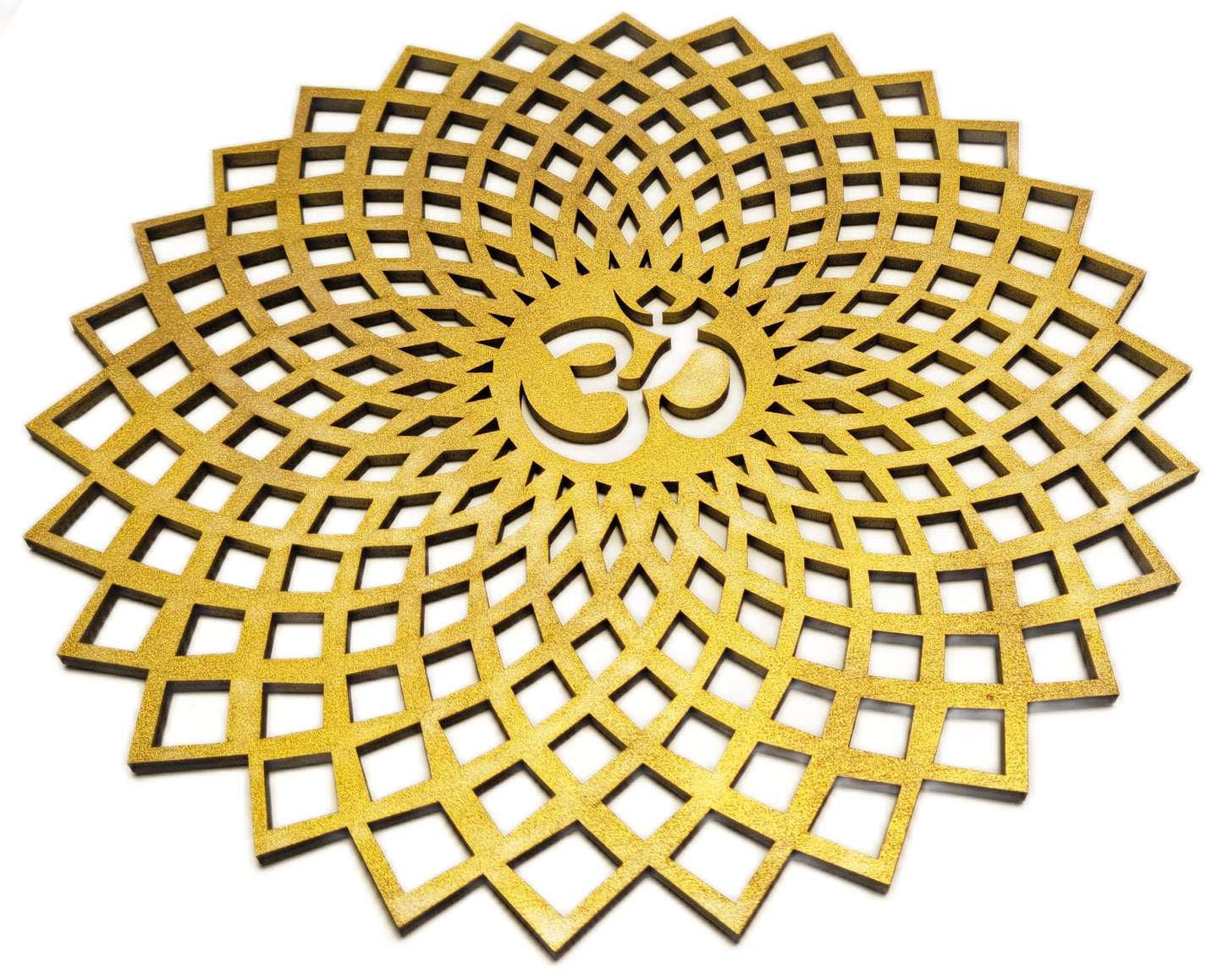 My Dream Carts Golden Om Round Decorative Wall Art Mdf Wooden Om Chakra For Temple, Living Room, Bedroom, Office, Hotel, Home Decor Items, Gift Item, Mandala Wall Hanging For House Decoration 20x20cm