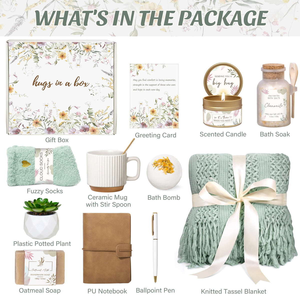 Lepiche Gifts for Women, Get Well Soon Self Care Package Box, Sending Hug Baskets Thinking of You Gift for Women Her New Mom Best Friend Birthday (Sage Green)